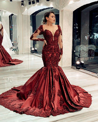 Illusion Neckline Evening Dress Mermaid Lace Long Sleeves