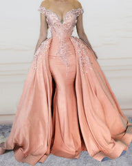 Mermaid Evening Dresses Satin Off The Shoulder Embroidery Beaded