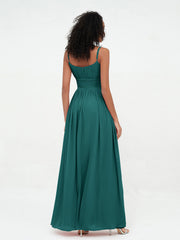 Square Neck Chiffon Max Dresses with Pockets Peacock