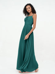 Square Neck Chiffon Max Dresses with Pockets Peacock
