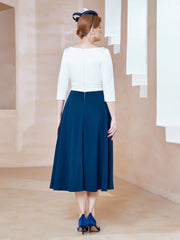 Stretch Crepe Scoop Tea-length Dress Navy Blue