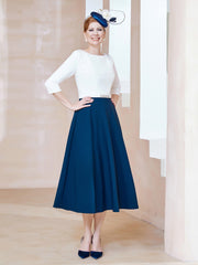 Stretch Crepe Scoop Tea-length Dress Navy Blue