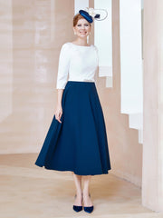 Stretch Crepe Scoop Tea-length Dress Navy Blue