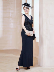 V-neck Sleeveless Floor-length Dress Black