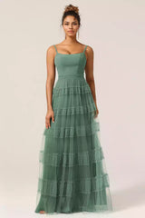 Exquisite chiffon thin shoulder straps sleeveless and backless Bridesmaid Dresses