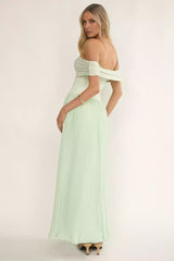 Exquisite lined off shoulder accordion pleated skirt with side zipper Prom Dresses