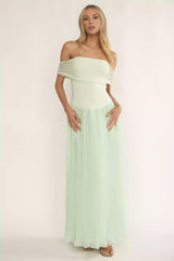 Exquisite lined off shoulder accordion pleated skirt with side zipper Prom Dresses