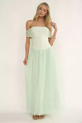 Exquisite lined off shoulder accordion pleated skirt with side zipper Prom Dresses