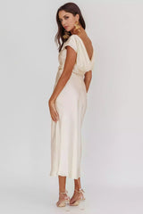 Exquisite satin long mid length backless hanging unlined hidden side zipper Prom Dresses