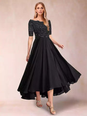 Eye catching A-line/Princess Windstorm Spinning Round Neck Half Sleeve Stickers Mother of the Bride Dresses