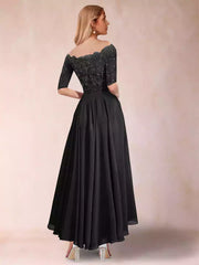 Eye catching A-line/Princess Windstorm Spinning Round Neck Half Sleeve Stickers Mother of the Bride Dresses
