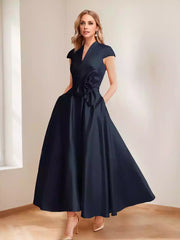 Eye catching A-line/princess V-neck short sleeved floral decoration Mother of the Bride Dresses