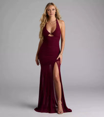 Eye catching mesh deep V backless neckline with hollowed out straps and high slit mermaid silhouette Prom Dresses