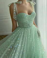 Green tulle tea length prom dress, green tulle formal dress