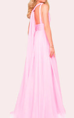 Chiffon Deep V Neck Long Bridesmaid Dress Simple Prom Gown