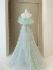 Green Aline Long Prom Dresses, Off Shoulder Formal Long Green Evening Graduation Dresses