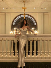 Sexy Sheath Spaghetti Straps White Long Prom Dresses Birthday Outfits SD406