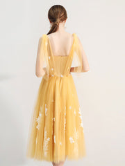 A-Line Yellow Tulle lace Short Prom Dress, Yellow Homecoming Dress