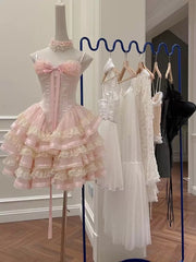 Princess Heart-shaped Collar Bow Herringbone Lace Edge Fluffy 17th Birthday Homecoming Dress