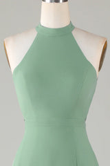 A-Line Halter Open Back Split Front Bridesmaid Dress