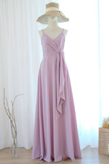 Straps Lilac A-Line Long Bridesmaid Dress