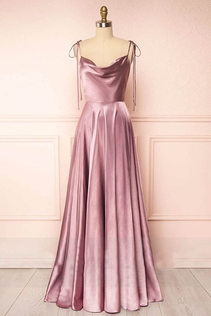 Simple Tie Shoulder A-Line Long Bridesmaid Dress