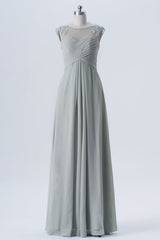 Light Grey Crew Neck Bridesmaid Dress with Appliques