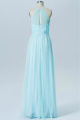 Sweet Light Blue Halter Tulle Bridesmaid Dress
