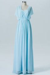 Chiffon Long Pale Blue Mismatch Bridesmaid Dress