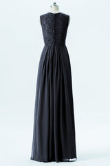Lace Top Dark Navy Long Bridesmaid Dress