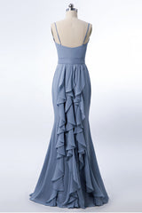 Mermaid Dusty Blue Chiffon Bridesmaid Dress with Ruffles
