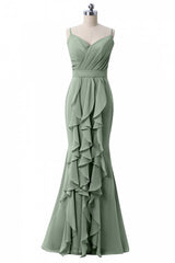 Mermaid Dusty Blue Chiffon Bridesmaid Dress with Ruffles