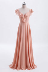 Light Coral Tie Back Chiffon Bridesmaid Dress with Ruffles