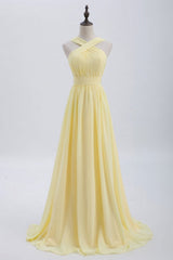A-Line Yellow Chiffon Long Bridesmaid Dress