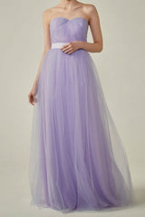 Simple Lavender Strapless Tulle Mismatch Bridesmaid Dress