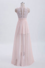 Crew Neck Pearl Pink Long Bridesmaid Dress