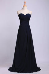 Chiffon Sweetheart Navy Long Bridesmaid Dress