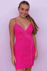 Short Asymmetrical Black and White Sequined Homecoming Dress
