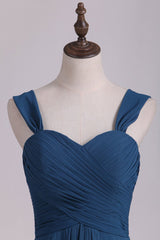 Straps Navy Blue Floor Lenght Bridesmaid Dress