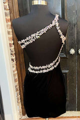 Backless Beaded Royal Blue Velvet Homecoming Dress