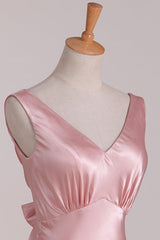 V-neck roze stropdas rug zeemeermin bruidsmeisje jurk