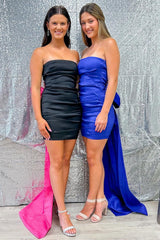 Black Strapless Bodycon Homecoming Dress with Fuchsia Bow