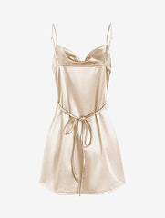 Simple Cowl Neck Champagne Satin Homecoming Dress