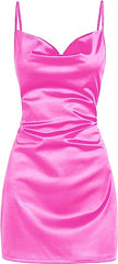 Simple Cowl Neck Champagne Satin Homecoming Dress