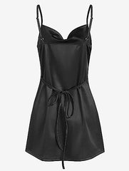 Simple Cowl Neck Champagne Satin Homecoming Dress