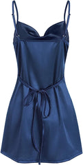 Simple Cowl Neck Champagne Satin Homecoming Dress