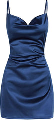 Simple Cowl Neck Champagne Satin Homecoming Dress