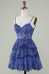 Straps Lavender Sequins Corset Layered Homecoming Dress
