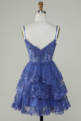 Straps Lavender Sequins Corset Layered Homecoming Dress