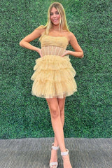 A-Line Black Sequins Multi-Layered Homecoming Dress